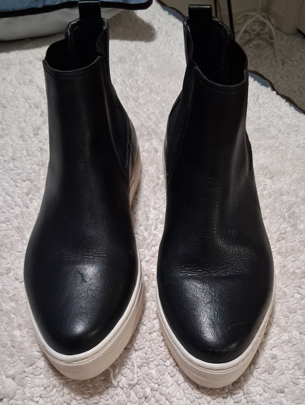 chelsea crew Black Leather Chukka Boots with White Platform Sole